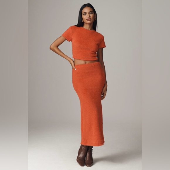 NEW! MAEVE by ANTHROPOLOGIE Knit Column Maxi Skirt in Burnt Orange - Picture 2 of 4